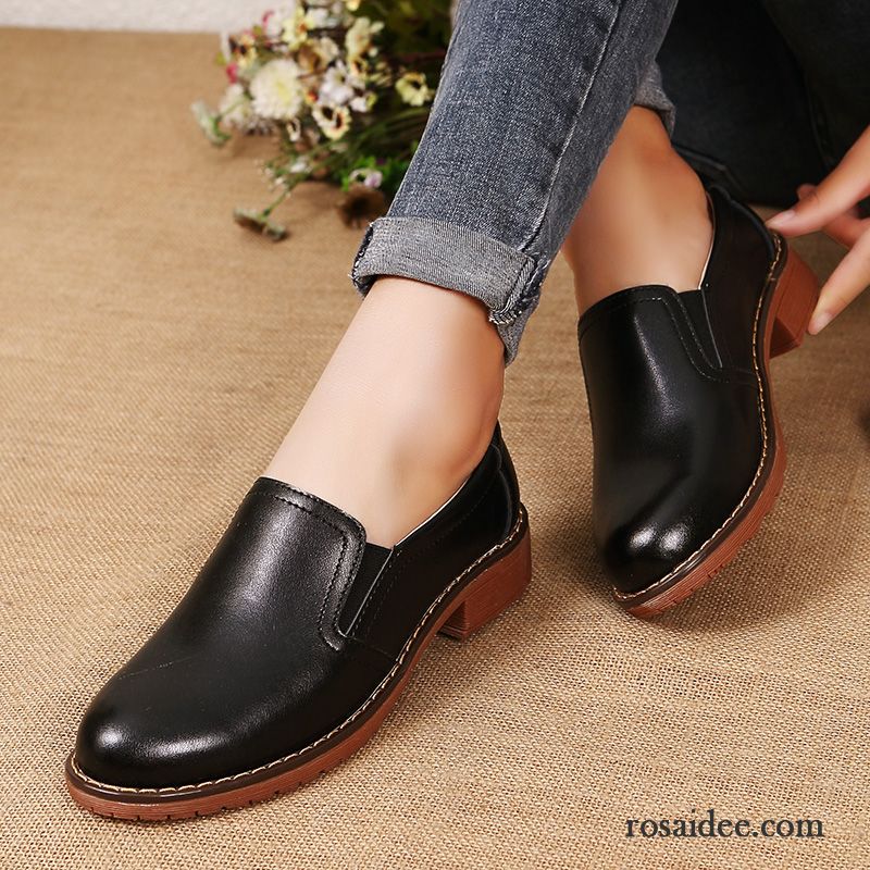 Anzug Schuhe Schwarz Feder Retro England Casual Hochschule Wind Runde Zehe Lederschuhe Schwarz Damen Dicke Sohle Schnürschuhe Sale