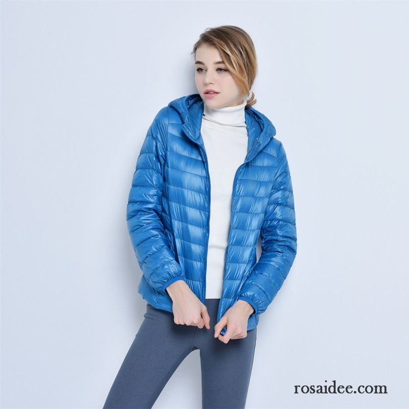 Blaue Winterjacke Damen Daunenjacke Damen Schlank Neu Kapuze Winter Kurzer Absatz Dünn Herbst Überzieher Große Größe Günstig