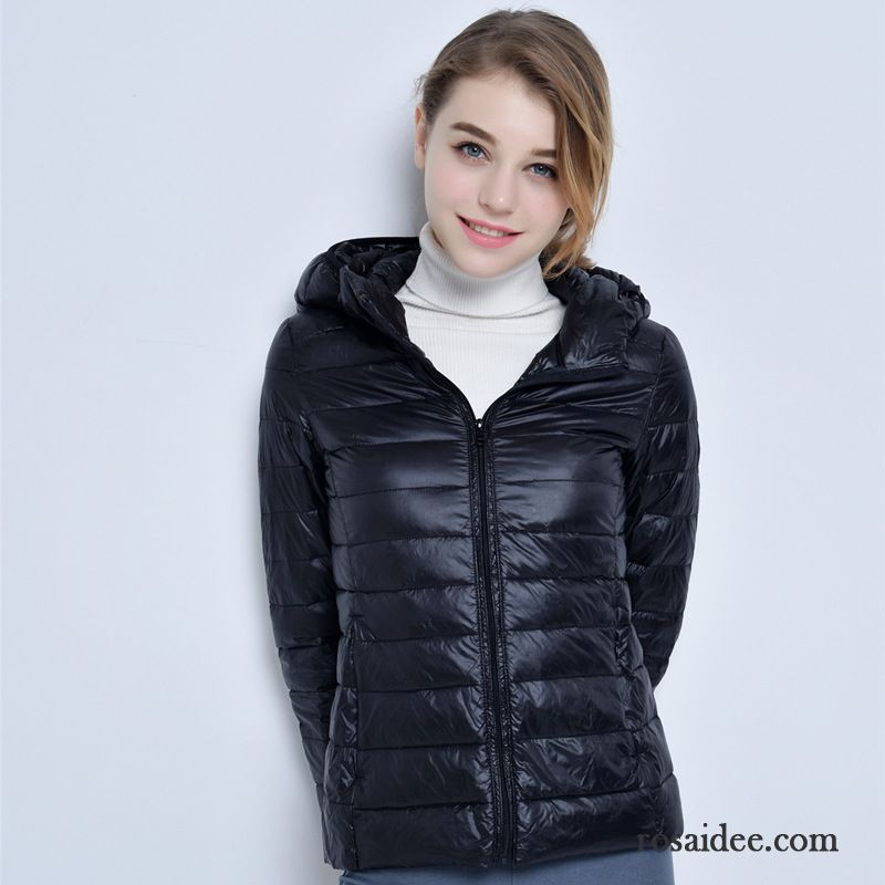 Blaue Winterjacke Damen Daunenjacke Damen Schlank Neu Kapuze Winter Kurzer Absatz Dünn Herbst Überzieher Große Größe Günstig