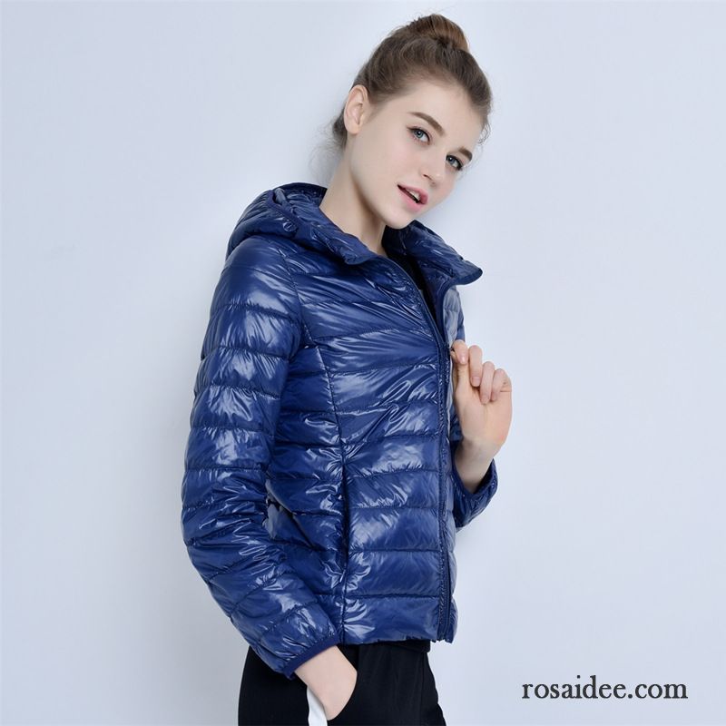 Blaue Winterjacke Damen Daunenjacke Damen Schlank Neu Kapuze Winter Kurzer Absatz Dünn Herbst Überzieher Große Größe Günstig