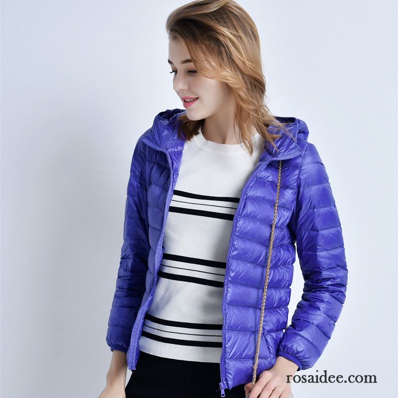 Blaue Winterjacke Damen Daunenjacke Damen Schlank Neu Kapuze Winter Kurzer Absatz Dünn Herbst Überzieher Große Größe Günstig