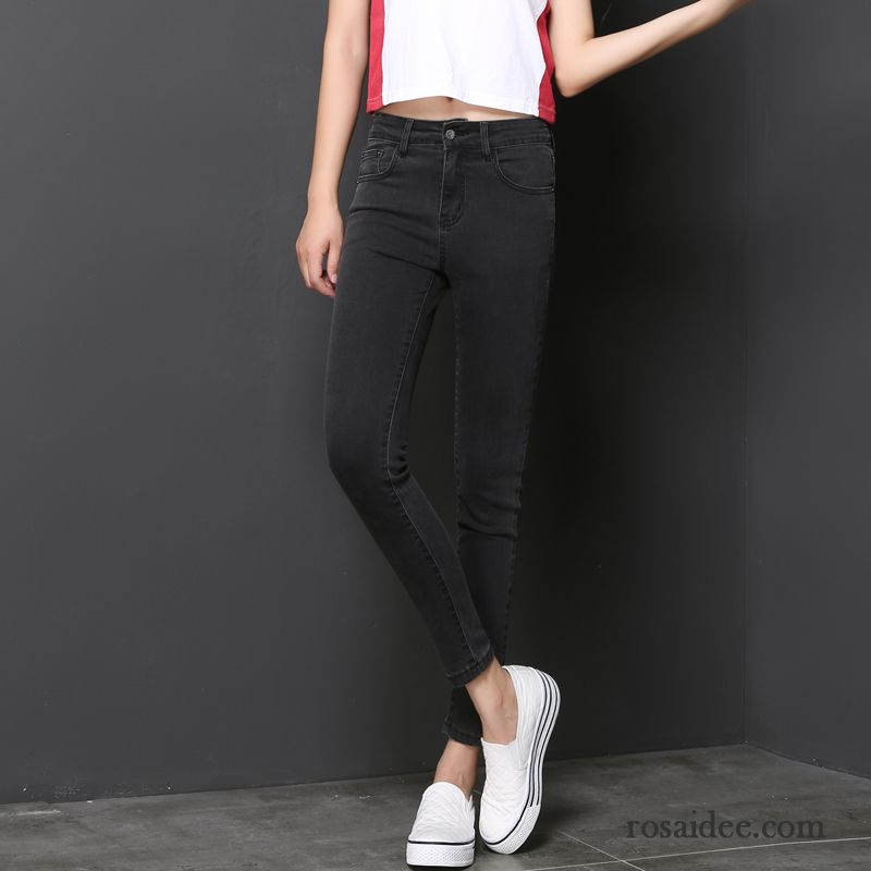 Graue High Waist Jeans Jeans Schüler Bleistift Hose Dünn Neunte Hose Hohe Taille Fest Herbst Damen Schwarz Verkaufen