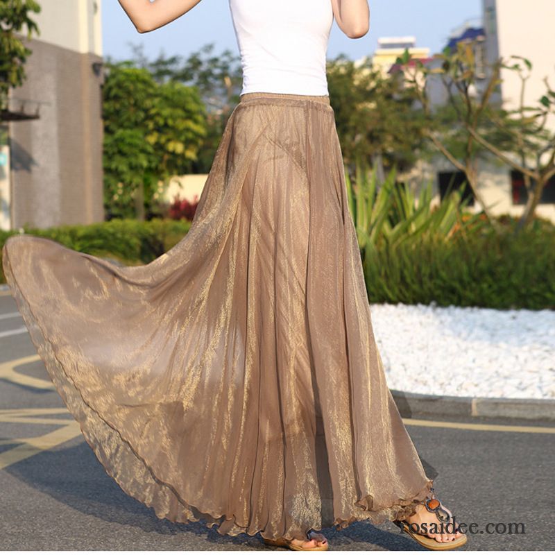 Langer Roter Röck Damen Chiffon Langer Rock Groß Golden Verkaufen