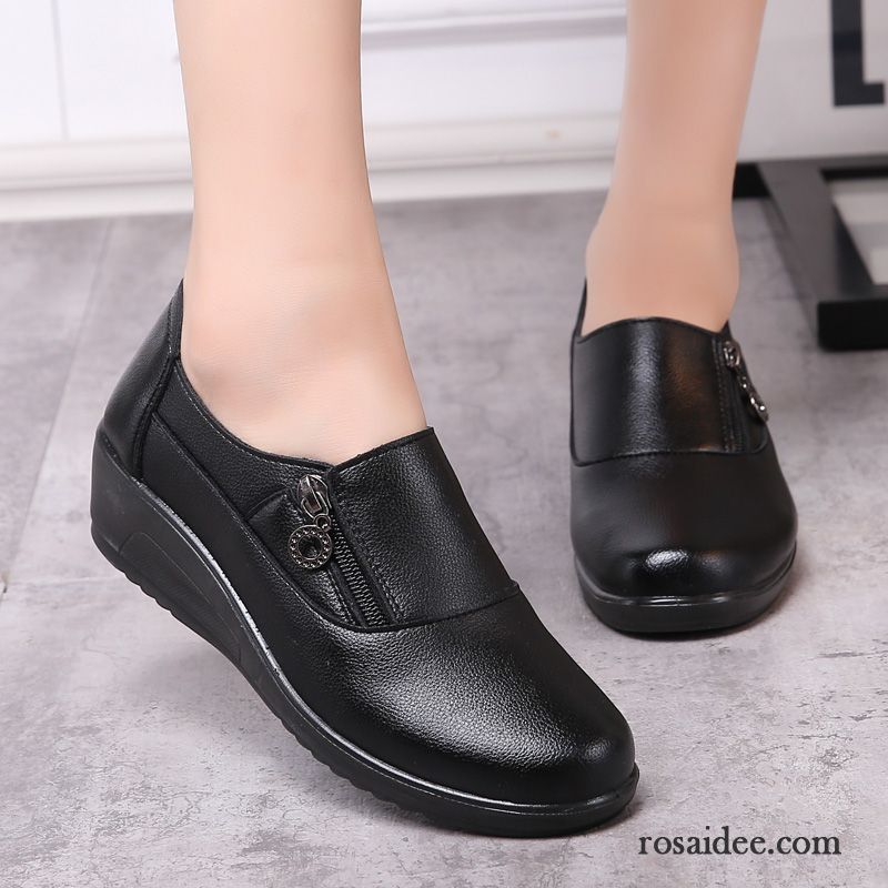 Leder Damenschuhe Schwarz Casual Echtleder Keilschuhe Herbst Schnürschuhe Weiche Sohle Feder Lederschuhe Damen Verkaufen