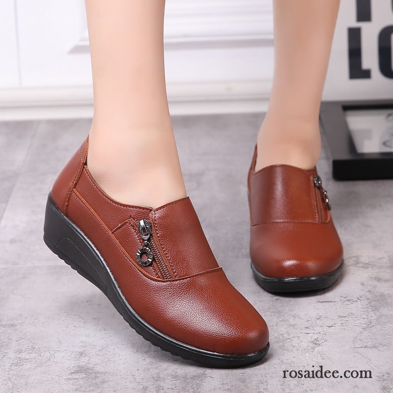 Leder Damenschuhe Schwarz Casual Echtleder Keilschuhe Herbst Schnürschuhe Weiche Sohle Feder Lederschuhe Damen Verkaufen