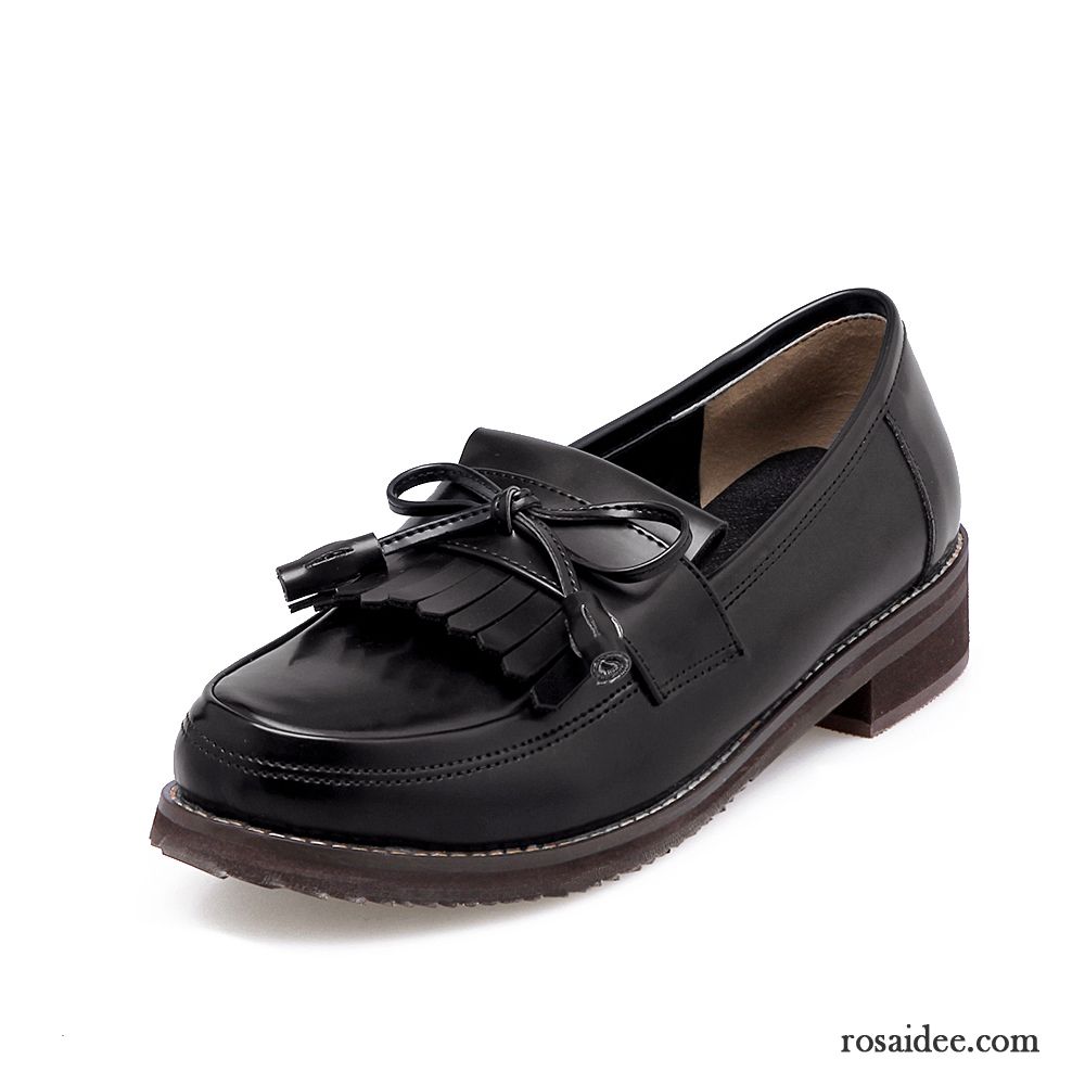 Leder Halbschuhe Damen England Schüler Lederschuhe Quaste Schnürschuhe Dick Oxford Damen Runde Zehe Retro Verkaufen