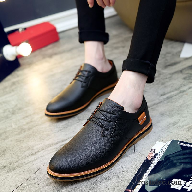 Leder Schuhe Herren Cognac Herren Beliebt England Feder Herbst Spitze Atmungsaktiv Erhöht Casual Schuhe Schnürung Lederschue Trend Rabatt