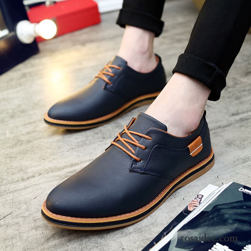 Leder Schuhe Herren Cognac Herren Beliebt England Feder Herbst Spitze Atmungsaktiv Erhöht Casual Schuhe Schnürung Lederschue Trend Rabatt