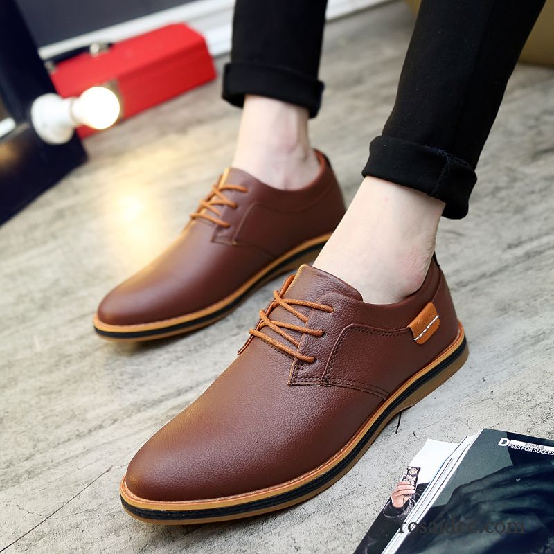 Leder Schuhe Herren Cognac Herren Beliebt England Feder Herbst Spitze Atmungsaktiv Erhöht Casual Schuhe Schnürung Lederschue Trend Rabatt