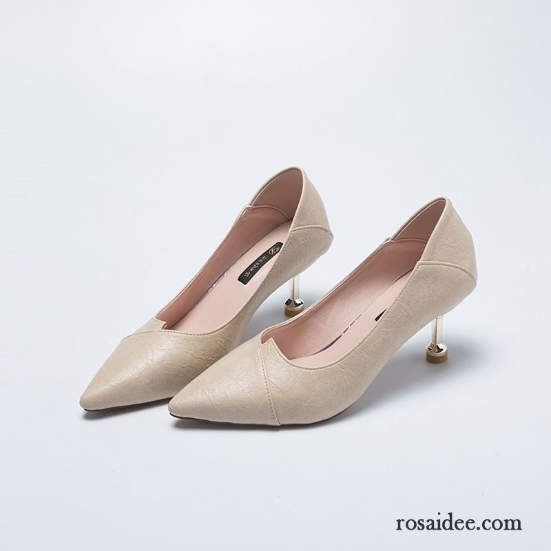 Pumps Damen Dünne Fersen Allgleiches Frisch Mädchen Schnürschuhe Spitze Beige Farbe Schwarz Rot