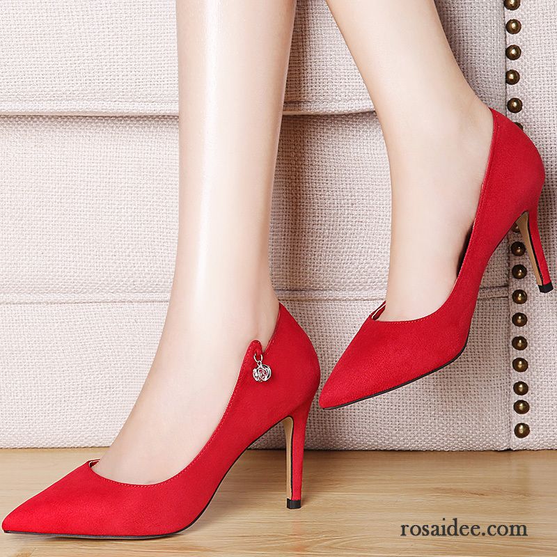 Rote Riemchen Pumps Casual Damen Feder Allgleiches Sexy Schuhe Spitze Schnürschuhe Herbst Neue Hochhackigen Dünne Fersen Kaufen