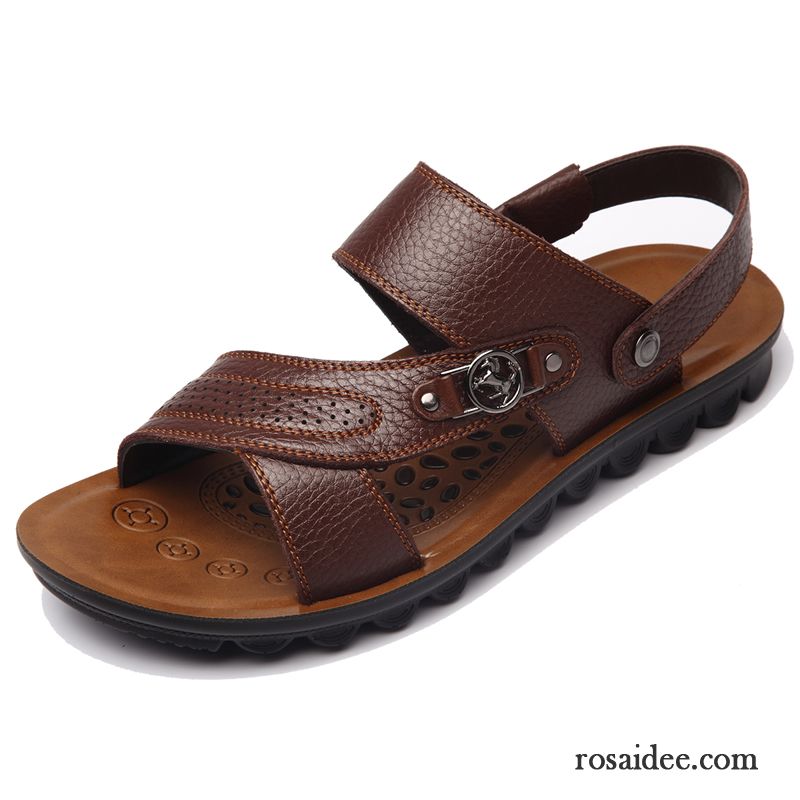 Sandalen Herren Echtleder Rutschsicher Casual Weiche Sohle Sommer Trend Sandfarben Schwarz