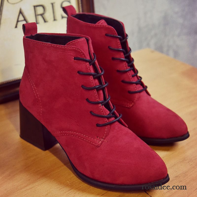 Schuhe Rot Schwarz Pumps Kurze Runde Zehe Niedrig Dick Feder Herbst Martin Stiehlt Allgleiches Winter England Schuhe Damen Kaufen