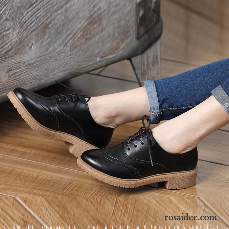 Schwarze Schuhe Anzug Echtleder Retro England Schnürschuhe Neue Lederschuhe Damen Dick Oxford Günstig