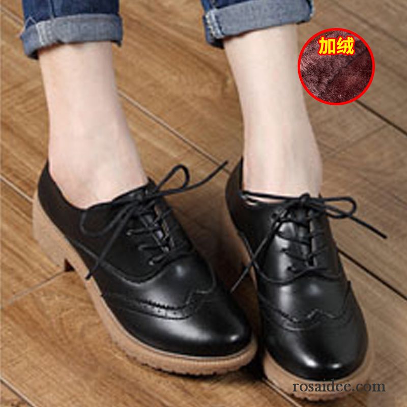 Schwarze Schuhe Anzug Echtleder Retro England Schnürschuhe Neue Lederschuhe Damen Dick Oxford Günstig