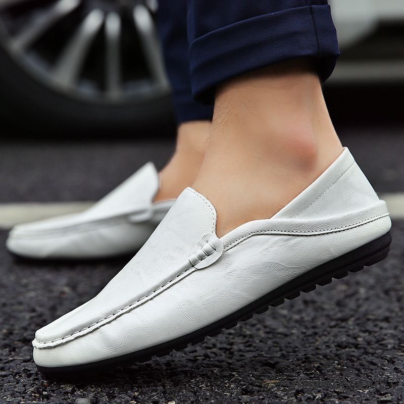 Weiße Leder Schuhe Herren Casual Lederschue Schuhe Slip-on Faul Herbst Herren Neue Trend Günstig