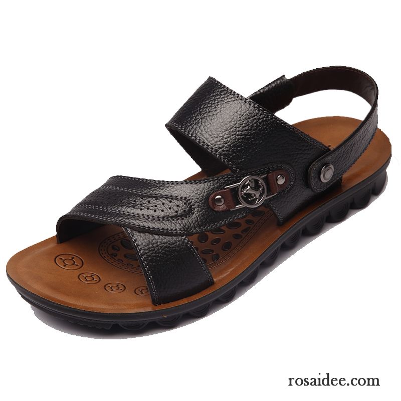 Sandalen Herren Echtleder Rutschsicher Casual Weiche Sohle Sommer Trend Sandfarben Schwarz