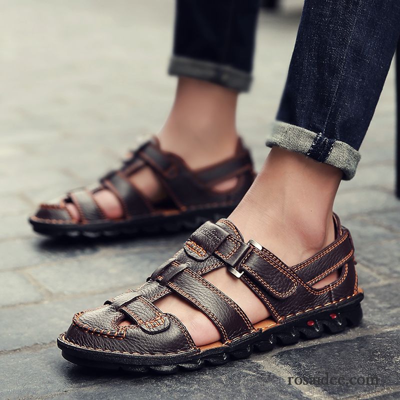 Sandalen Herren Geschäft Trend Atmungsaktiv Echtleder Sommer Große Größe Braun